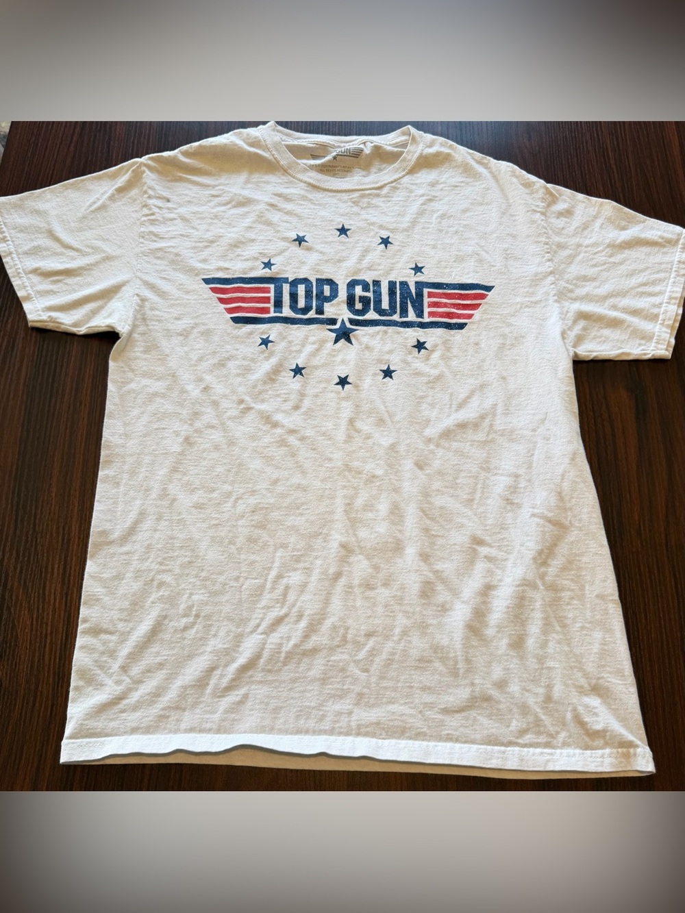 Paramount Pictures Mens White Red Blue Logo Top Gun Movie T Shirt Size M